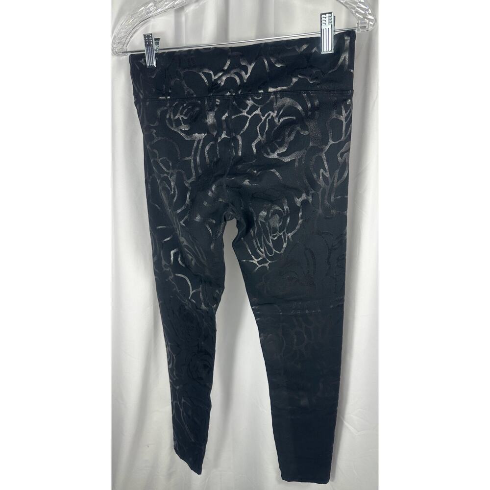 Fabletics Leggings Women M Black Metallic Rose Floral Yoga Activewear